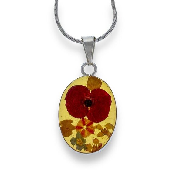Sterling Silver 925 Red Pressed Crown Of Thorn Mixed Flower Pendant ONLY - Picture 1 of 3